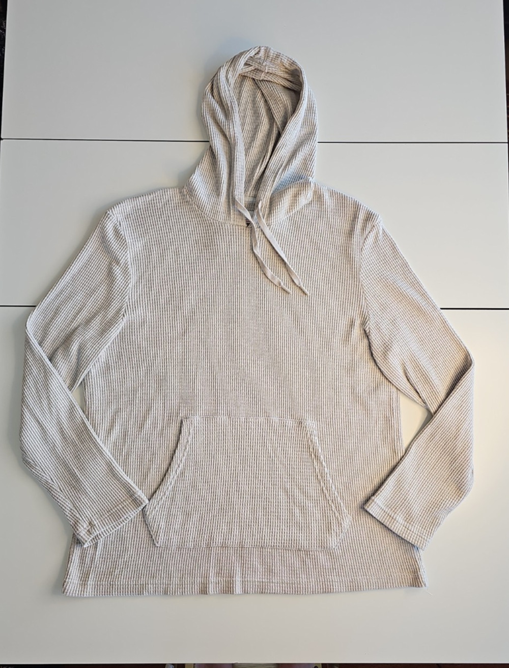 Rainforest Men's XL Waffle Knit Hoodie Oatmeal Cream Pullover Thermal Stretch